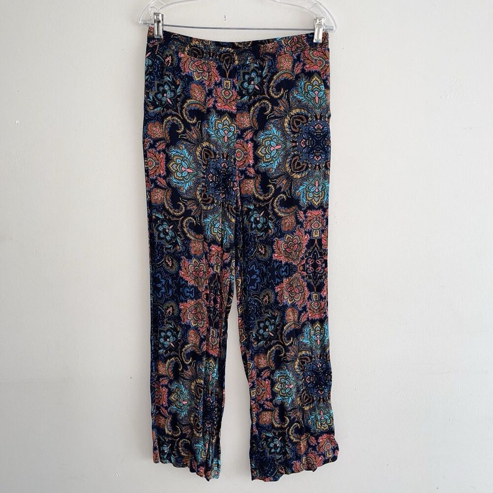 HM Boho Pull On Pants Size 8 Colorful Paisley Damask Floral Pockets Relaxed Fit